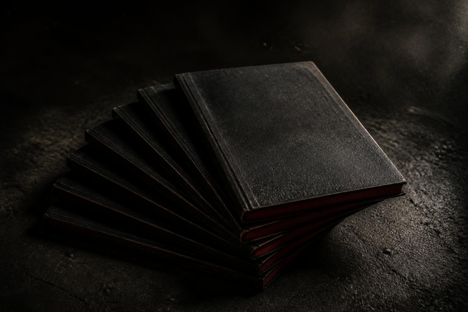 Stack of matte black Fight Code training volumes on concrete