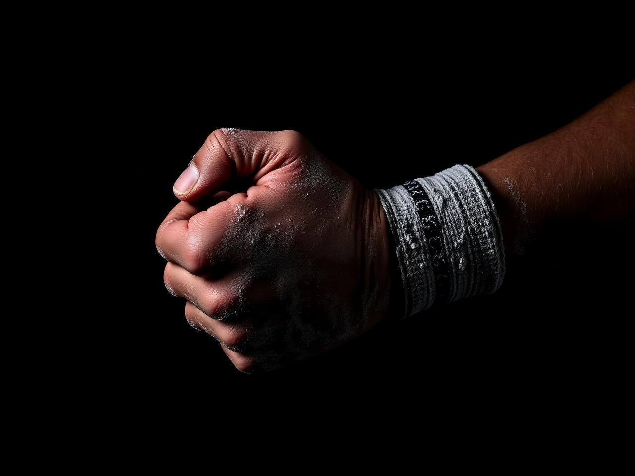 Chalked hands wrapping for training